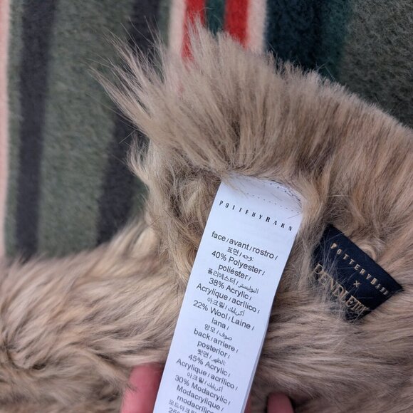 Pendleton PotteryBarn Wool-Acrylic Faux Fur Striped Yakima Camping Blanket - Picture 3 of 9